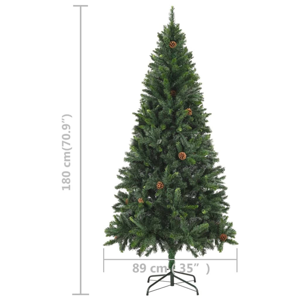 kunstigt juletræ med lys og grankogler 180 cm grøn
