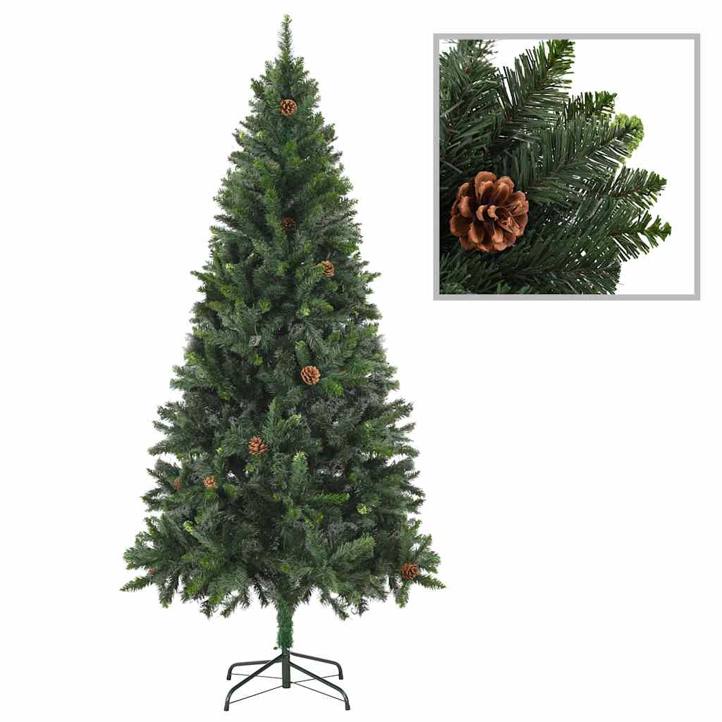 juletræ med sne + lys + julekugler og grankogler 180 cm