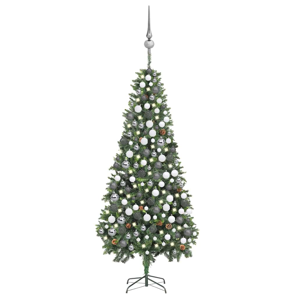 juletræ med lys + julekugler og grankogler 210 cm