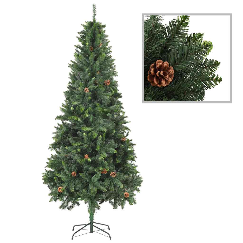 juletræ med lys + julekugler og grankogler 210 cm