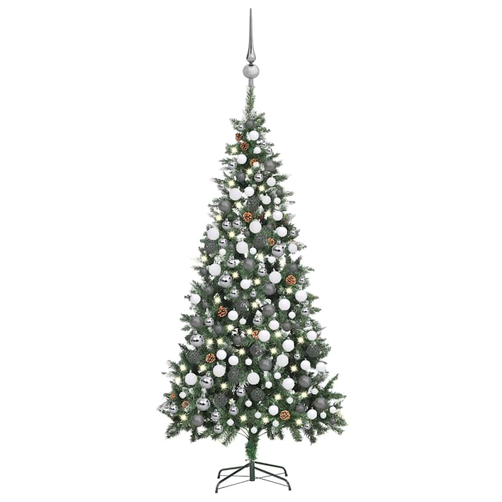 juletræ med lys + julekugler og grankogler 210 cm