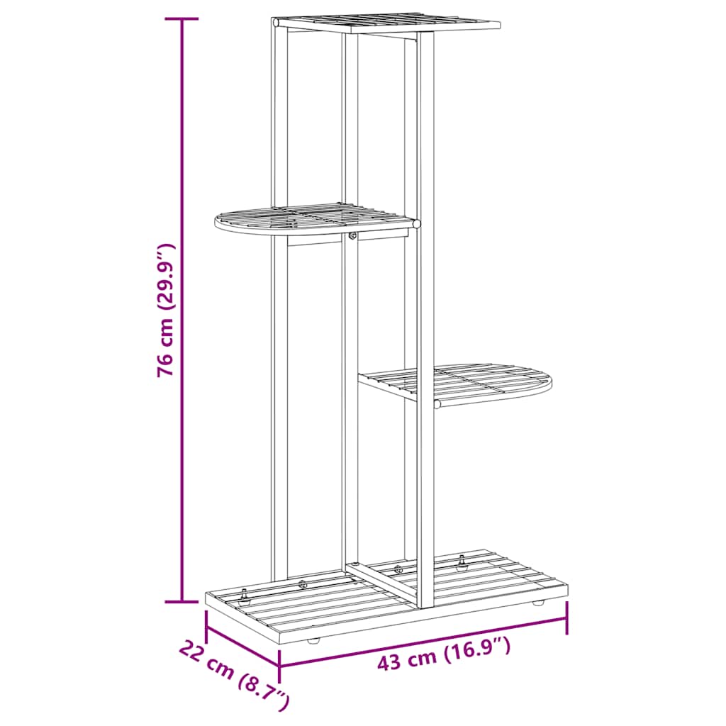 blomsterstativ i 4 niveauer 43x22x76 cm metal sort