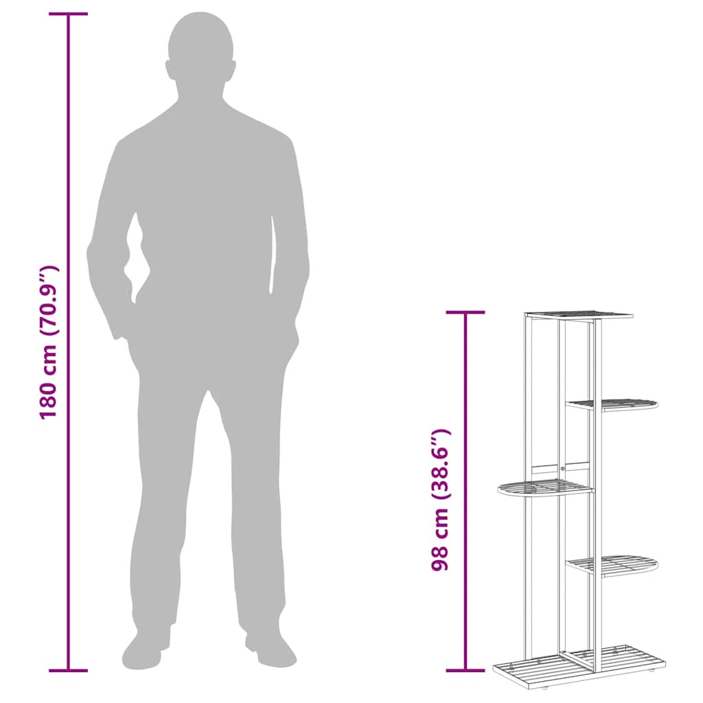 blomsterstativ i 5 niveauer 43x22x98 cm metal sort