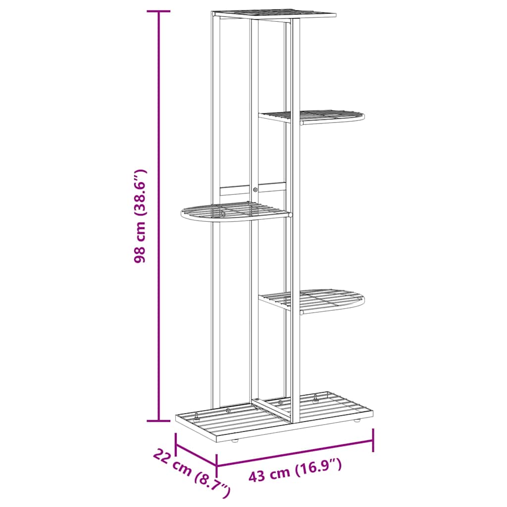 blomsterstativ i 5 niveauer 43x22x98 cm metal hvid