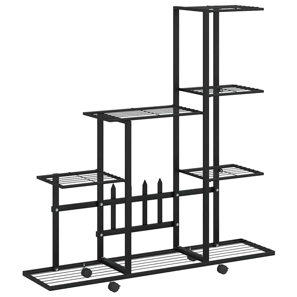blomsterstativ med hjul 94,5x25x92,5 cm metal sort