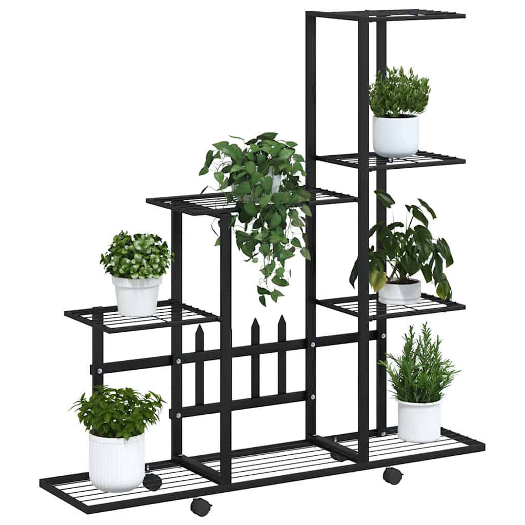 blomsterstativ med hjul 94,5x25x92,5 cm metal sort