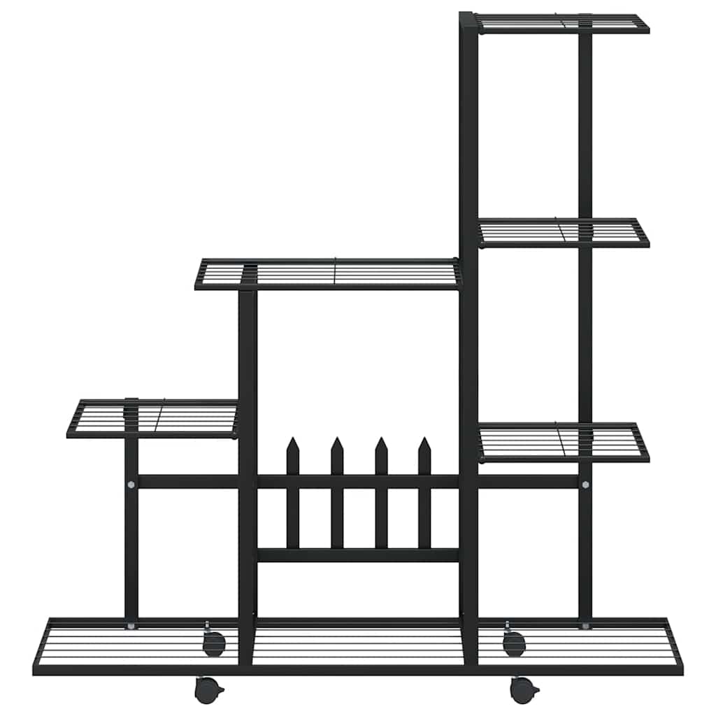 blomsterstativ med hjul 94,5x25x92,5 cm metal sort