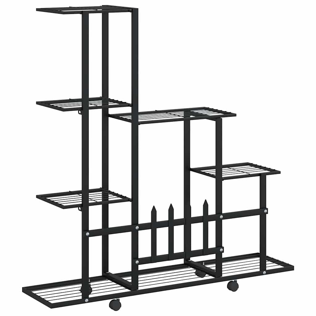 blomsterstativ med hjul 94,5x25x92,5 cm metal sort