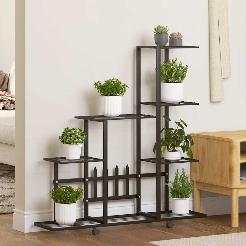 blomsterstativ med hjul 94,5x25x92,5 cm metal sort