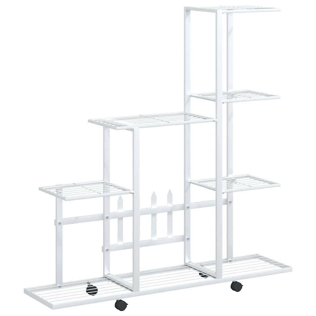 blomsterstativ med hjul 94,5x25x92,5 cm metal hvid