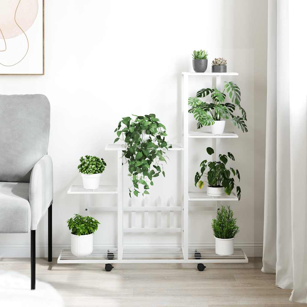 blomsterstativ med hjul 94,5x25x92,5 cm metal hvid