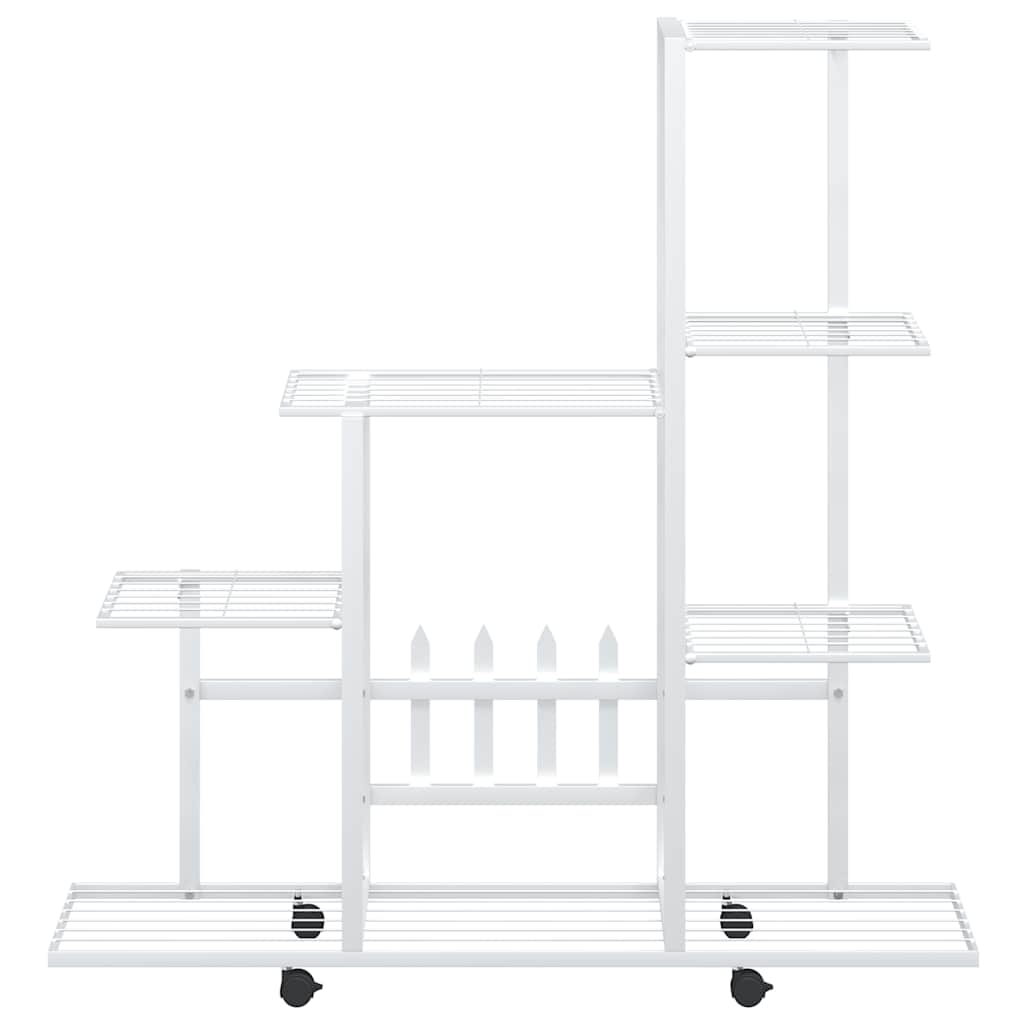 blomsterstativ med hjul 94,5x25x92,5 cm metal hvid