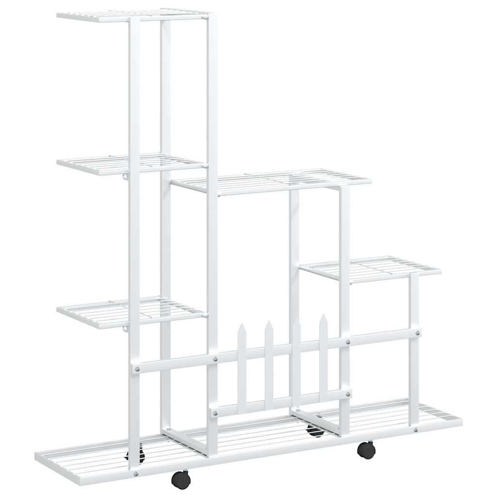 blomsterstativ med hjul 94,5x25x92,5 cm metal hvid