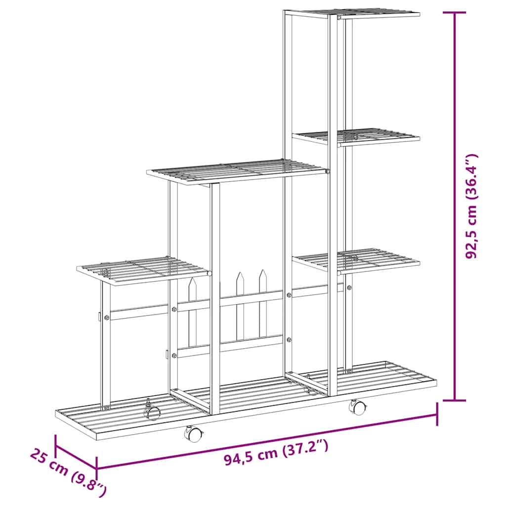 blomsterstativ med hjul 94,5x25x92,5 cm metal hvid