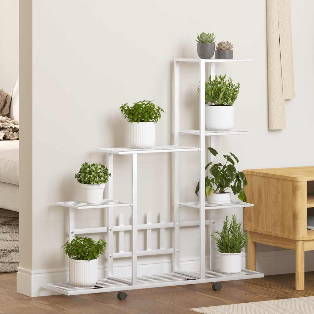 blomsterstativ med hjul 94,5x25x92,5 cm metal hvid
