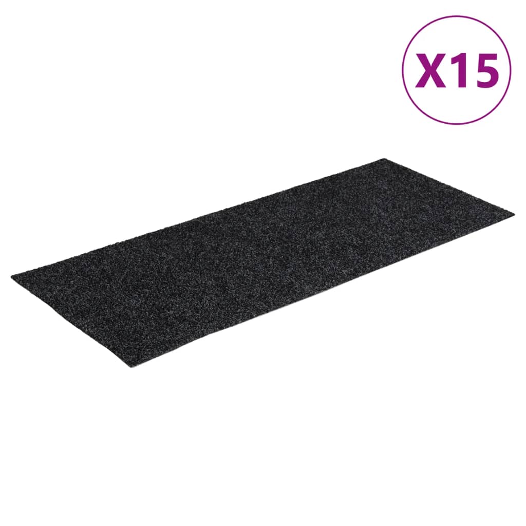 trappemåtter selvklæbende 15 stk. 60x25 cm mørkegrå rektangulære