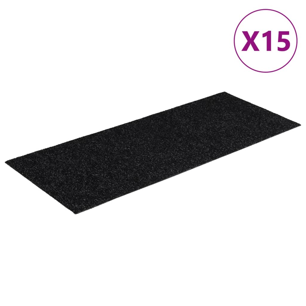 trappemåtter selvklæbende 15 stk. 60x25 cm sorte rektangulære