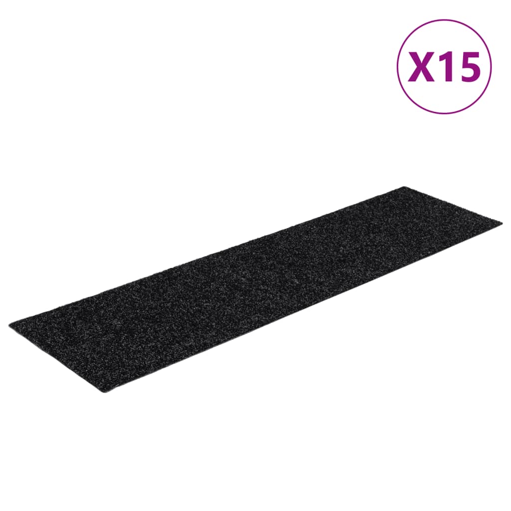 trappemåtter selvklæbende 15 stk. 76x20 cm sorte rektangulære