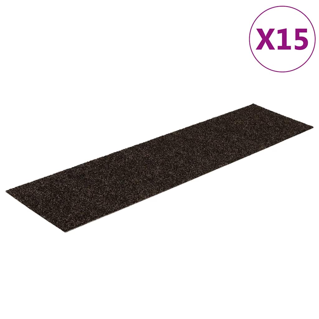 trappemåtter selvklæbende 15 stk. 76x20 cm mørkebrune rektangulære