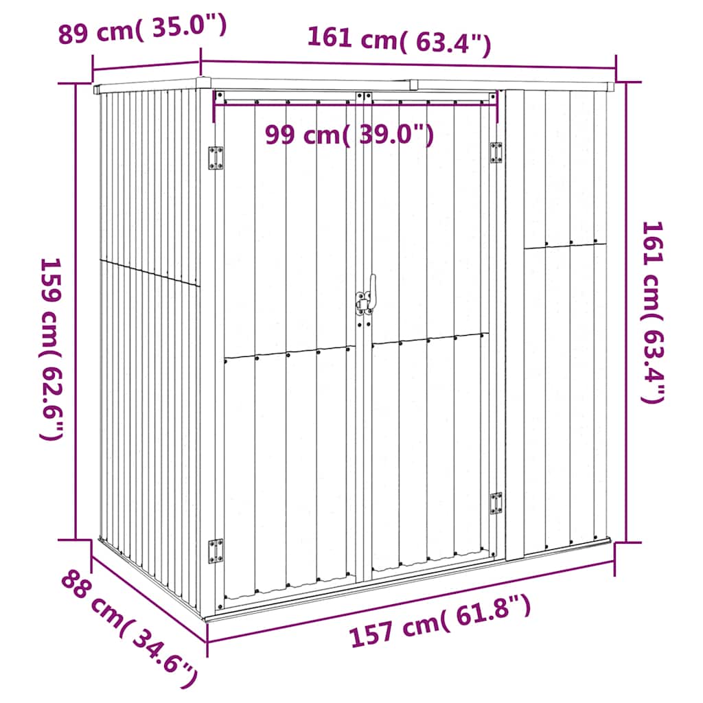 redskabsskur til haven 161x89x161 cm galvaniseret stål brun