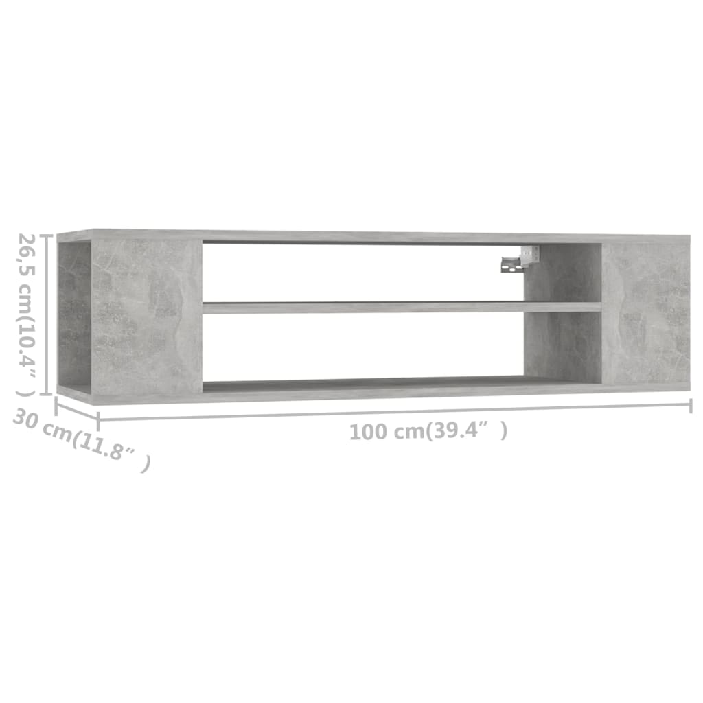 væghængt tv-bord 100x30x26,5 cm konstrueret træ betongrå