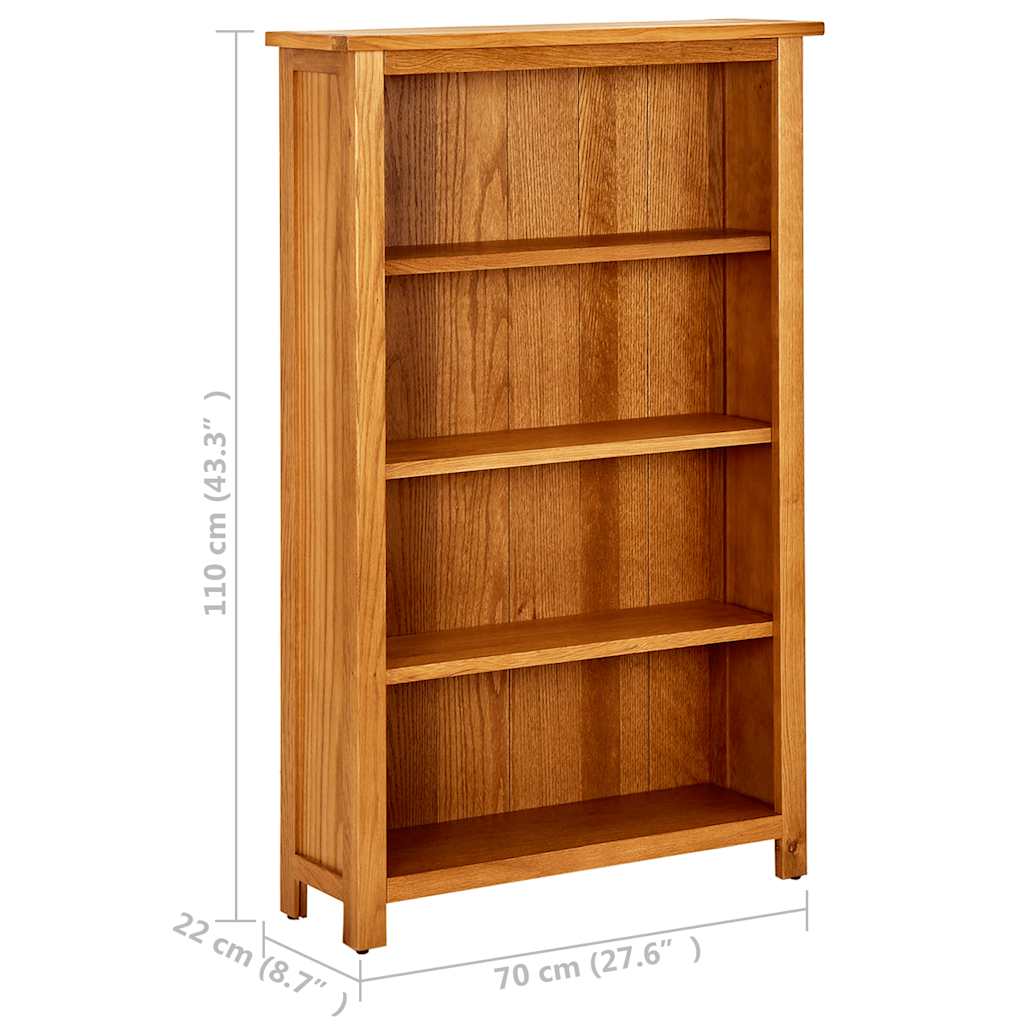 bogreol med 4 hylder 70x22x110 cm massivt egetræ