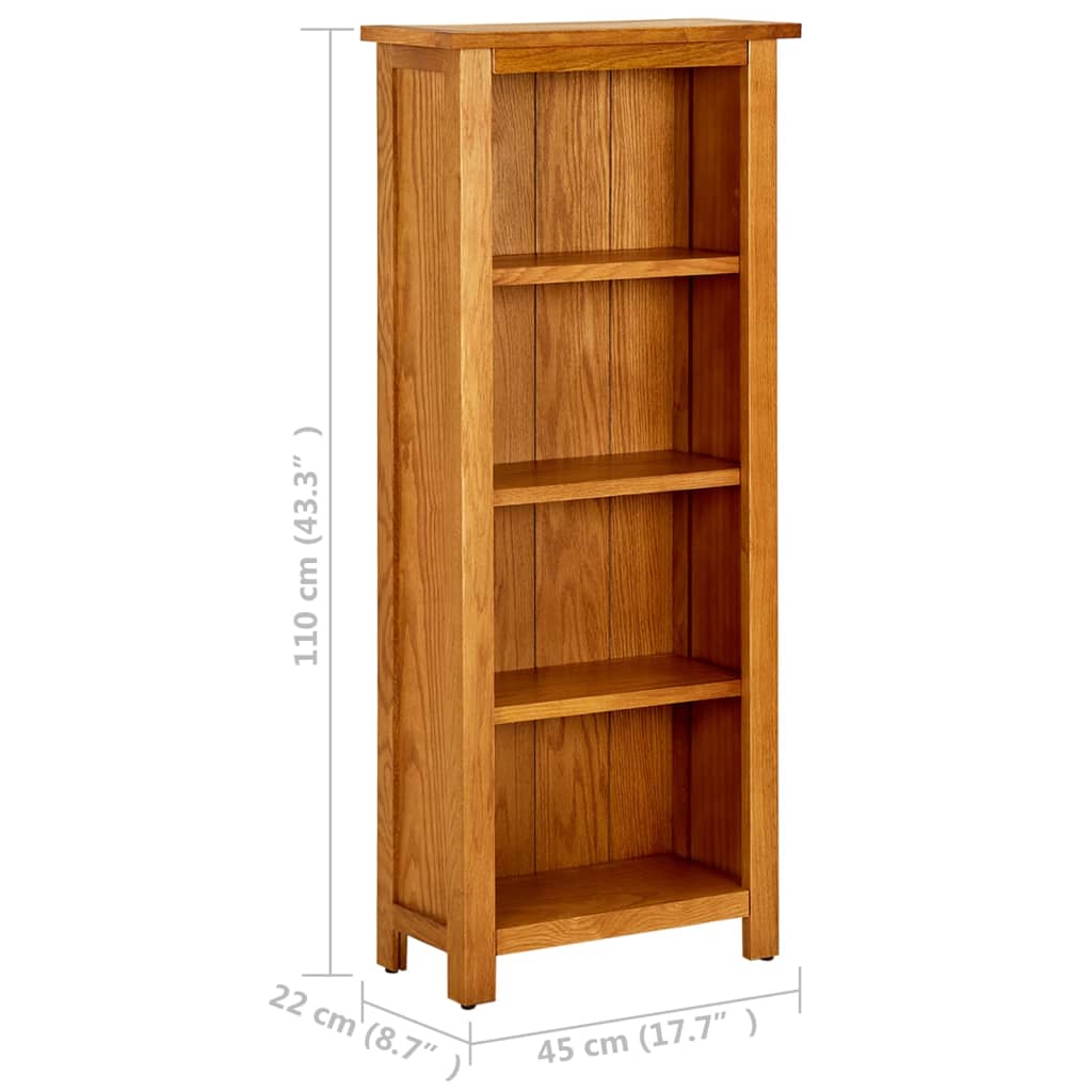 bogreol med 4 hylder 45x22x110 cm massivt egetræ