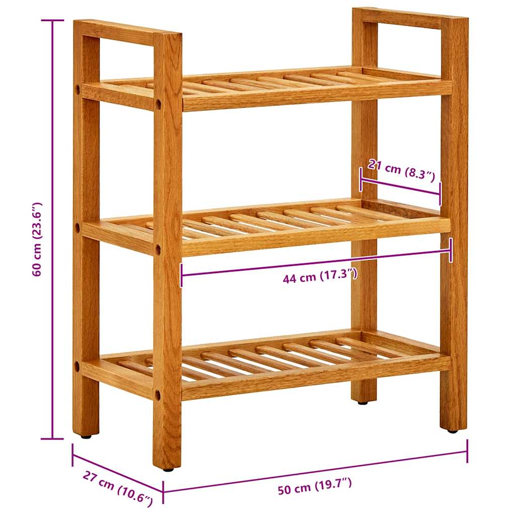 skostativ med 3 hylder 50x27x60 cm massivt egetræ
