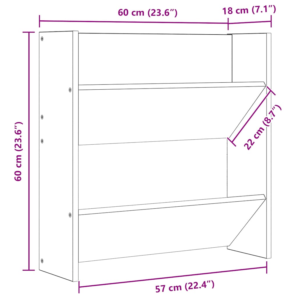 væghængt skoskab 4 stk. 60x18x60 cm konstrueret træ hvid