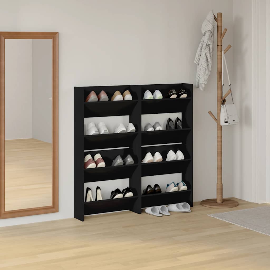 væghængt skoskab 4 stk. 60x18x60 cm konstrueret træ sort