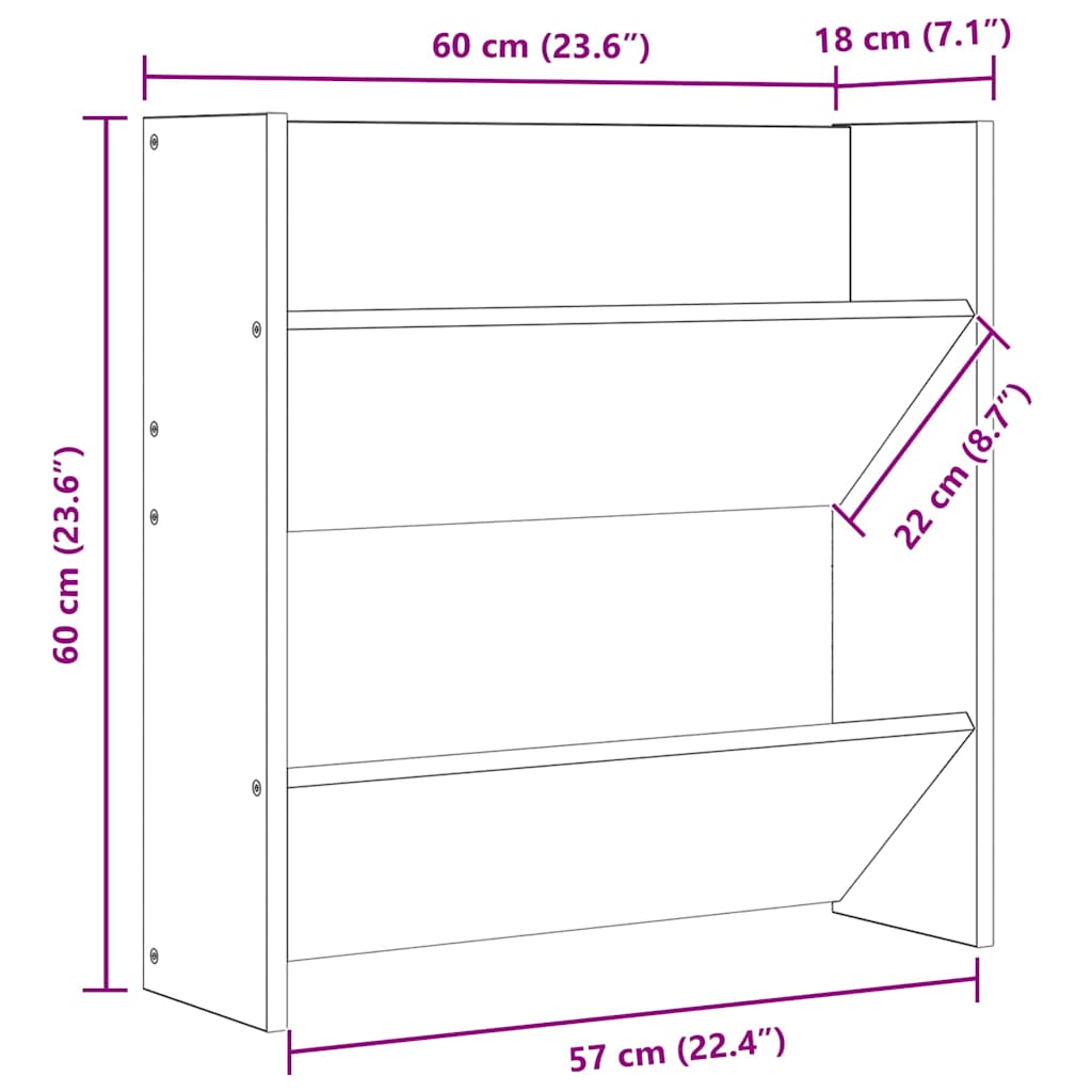 væghængt skoskab 4 stk. 60x18x60 cm konstrueret træ sort
