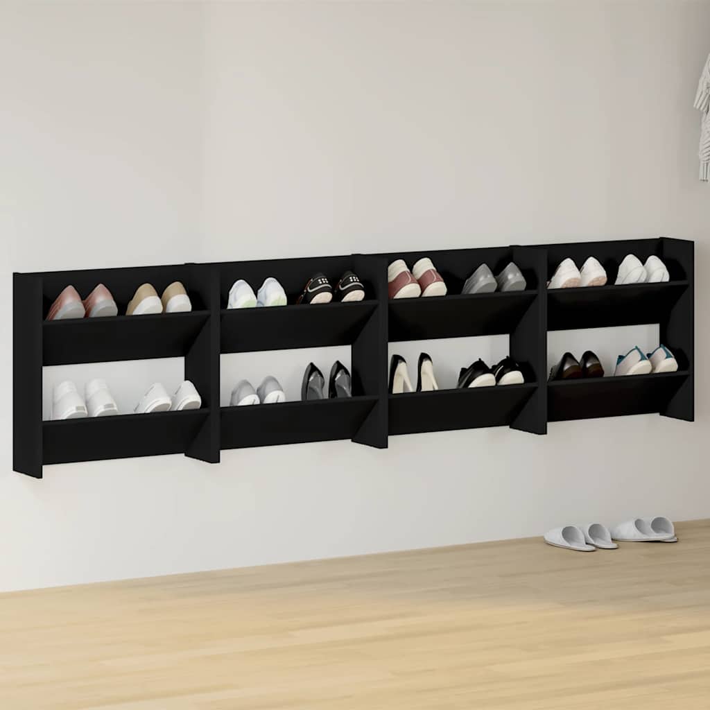 væghængt skoskab 4 stk. 60x18x60 cm konstrueret træ sort