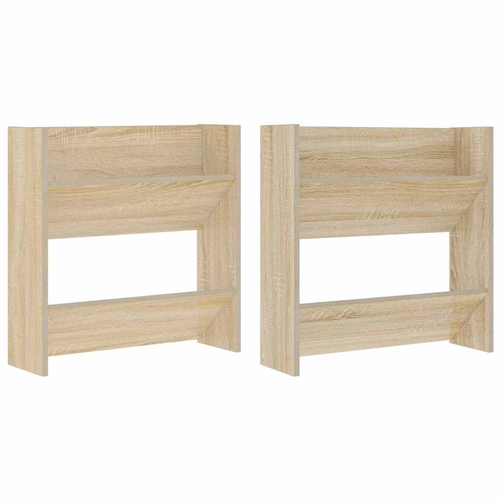 væghængt skoskab 2 stk. 60x18x60 cm konstrueret træ sonoma-eg