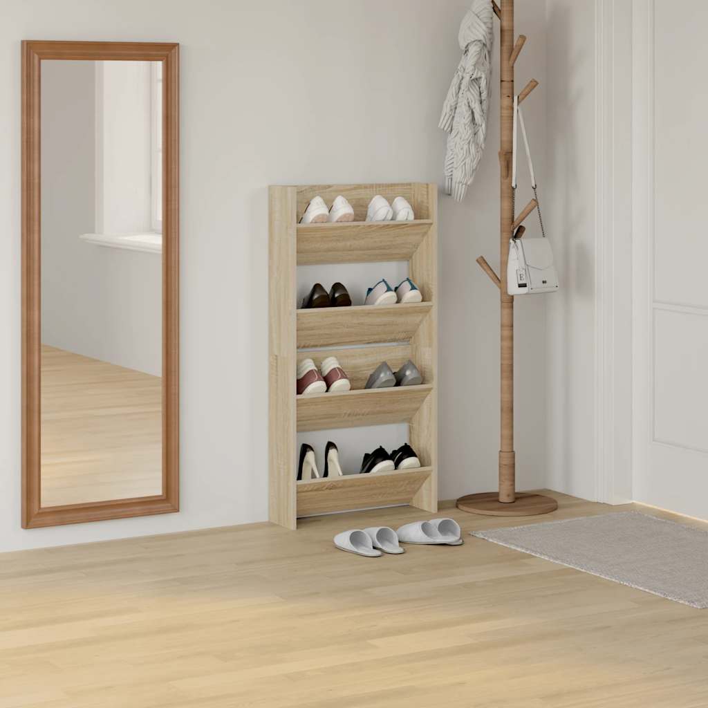 væghængt skoskab 2 stk. 60x18x60 cm konstrueret træ sonoma-eg