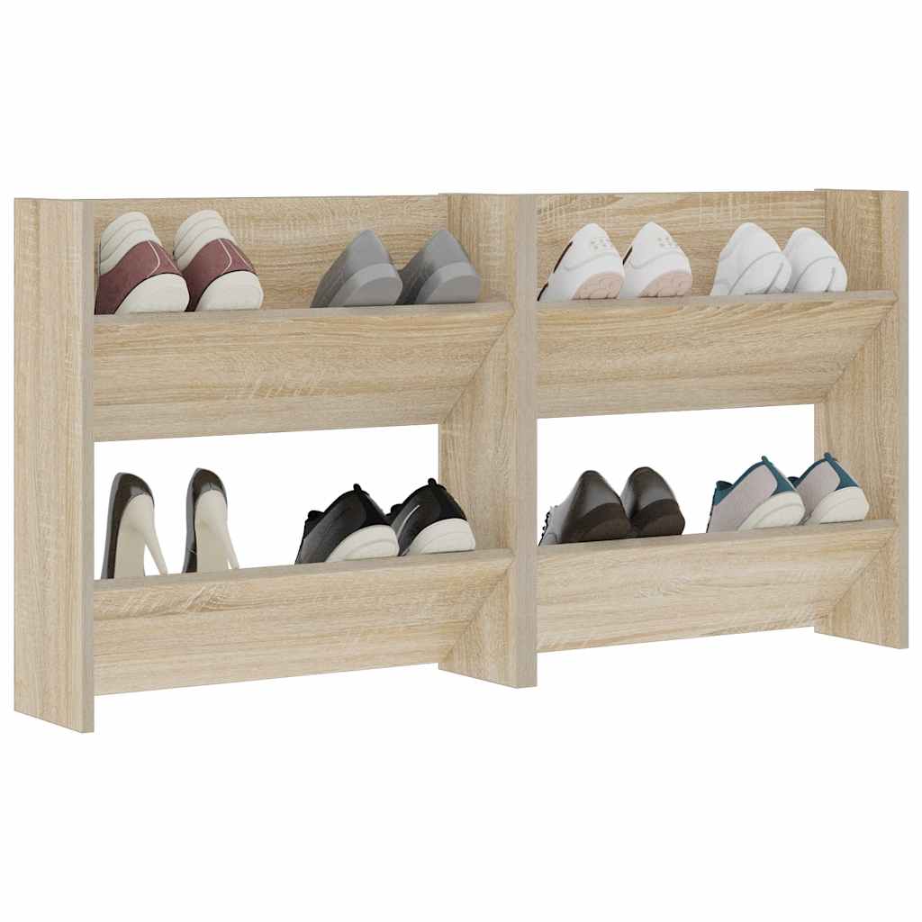væghængt skoskab 2 stk. 60x18x60 cm konstrueret træ sonoma-eg