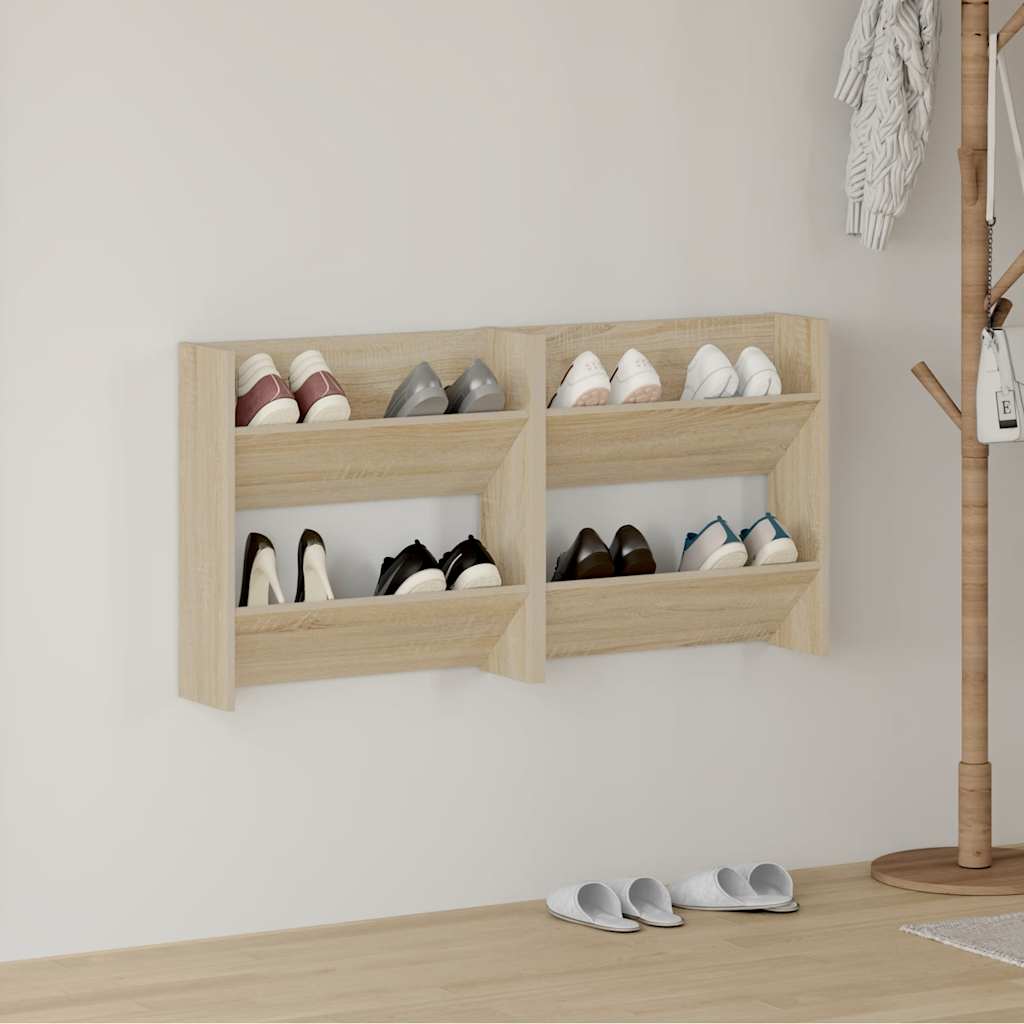 væghængt skoskab 2 stk. 60x18x60 cm konstrueret træ sonoma-eg