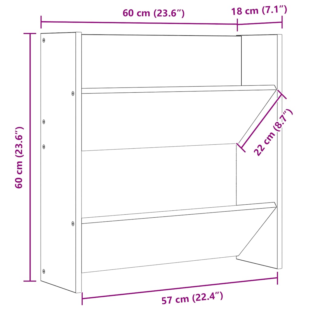 væghængt skoskab 60x18x60 cm konstrueret træ betongrå