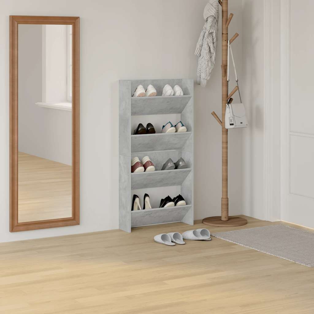 væghængt skoskab 2 stk. 60x18x60 cm konstrueret træ betongrå