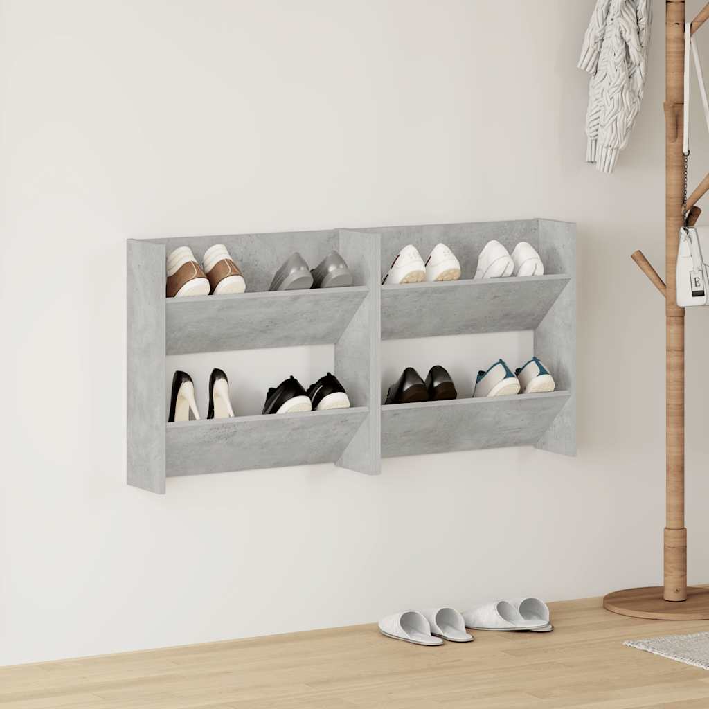 væghængt skoskab 2 stk. 60x18x60 cm konstrueret træ betongrå