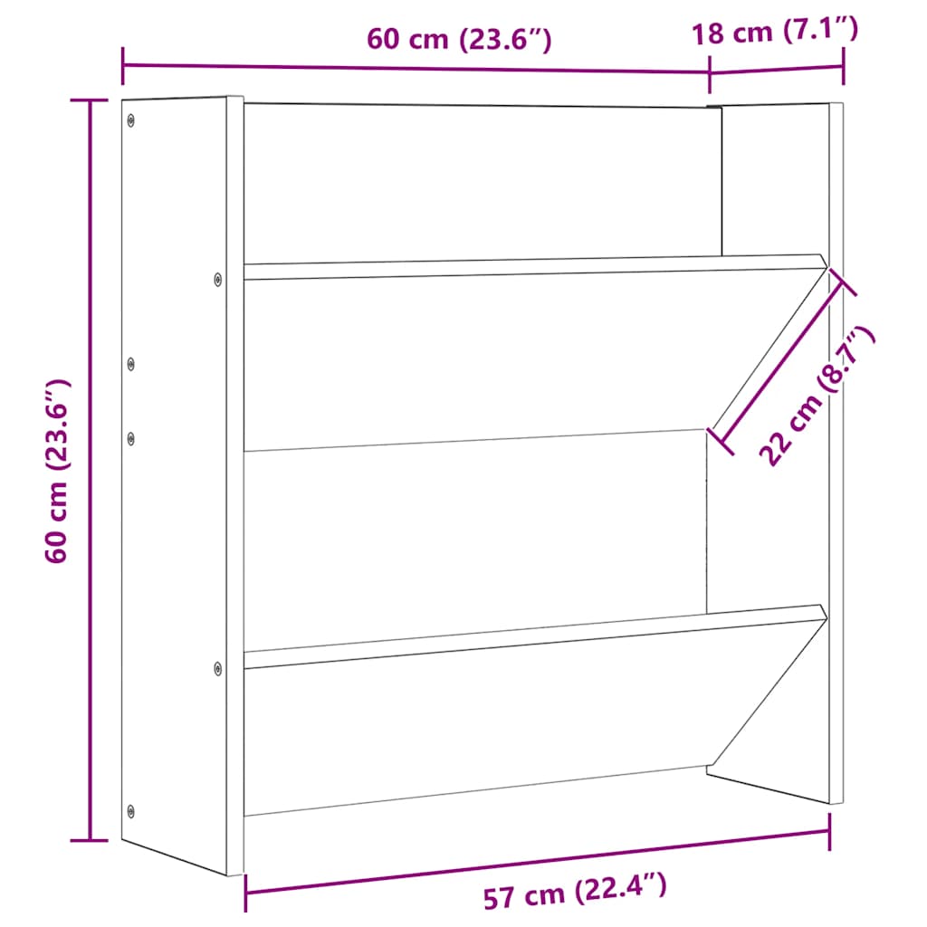 skoreol til væg 4 stk. 60x18x60cm konstrueret træ hvid højglans