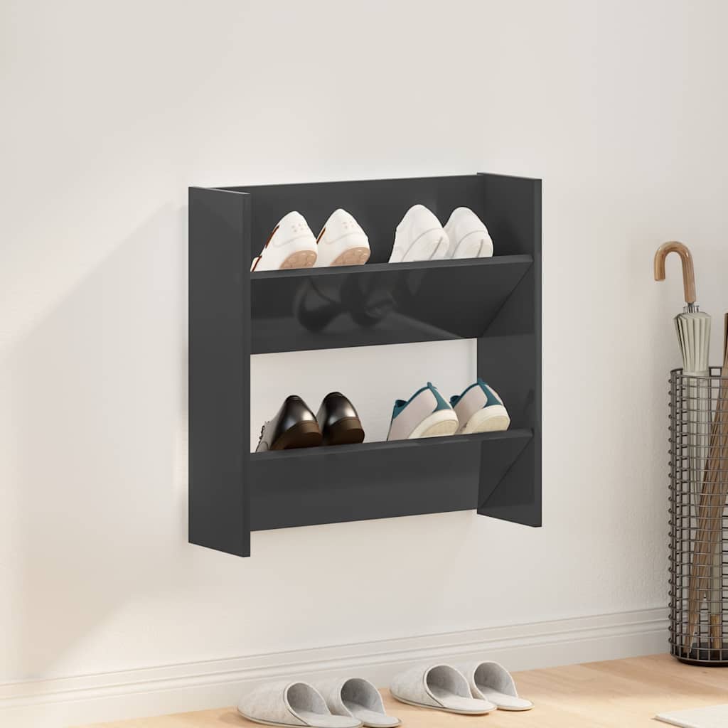 væghængt skoreol 60x18x60 cm konstrueret træ grå højglans