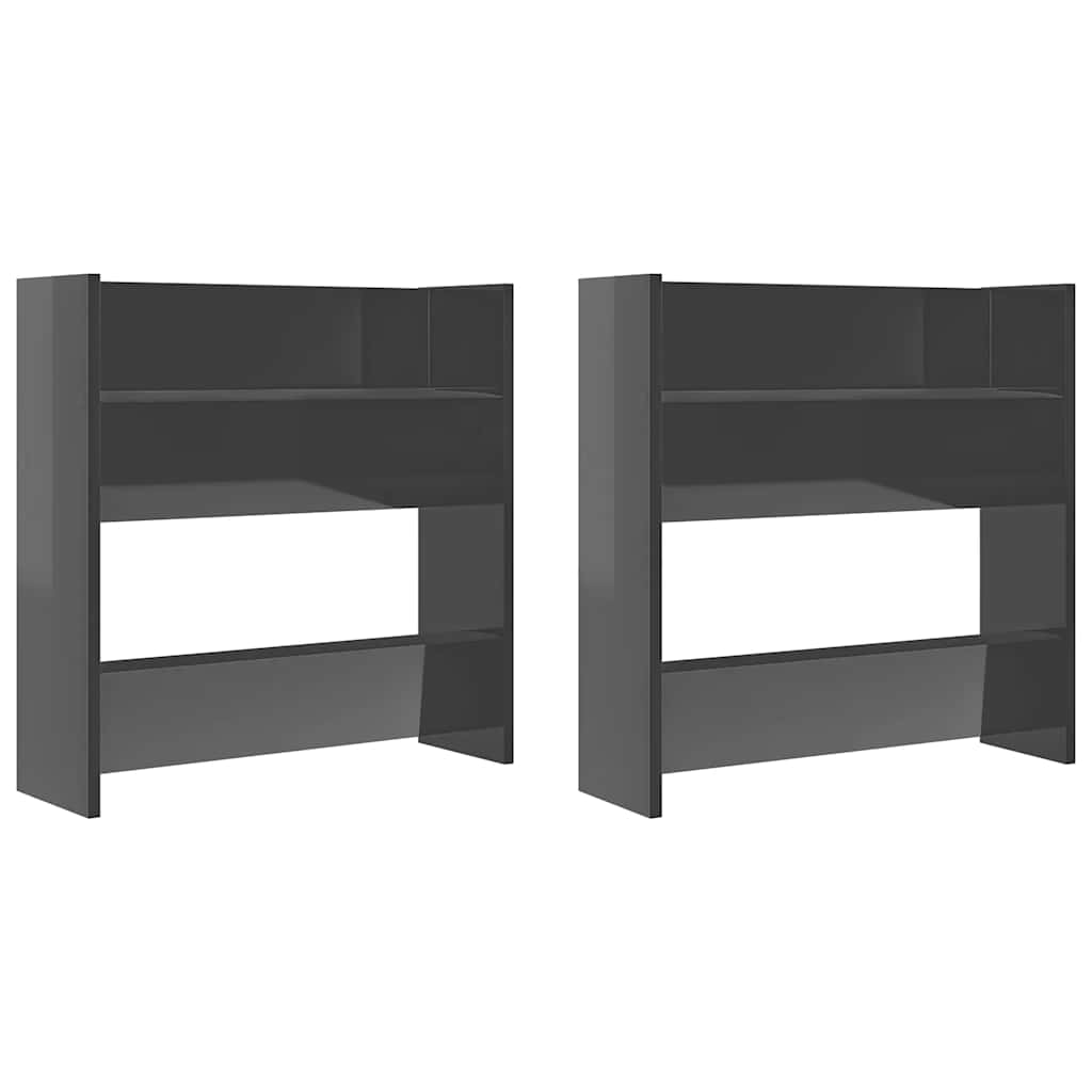 væghængt skoreol 2 stk. 60x18x60cm konstrueret træ grå højglans