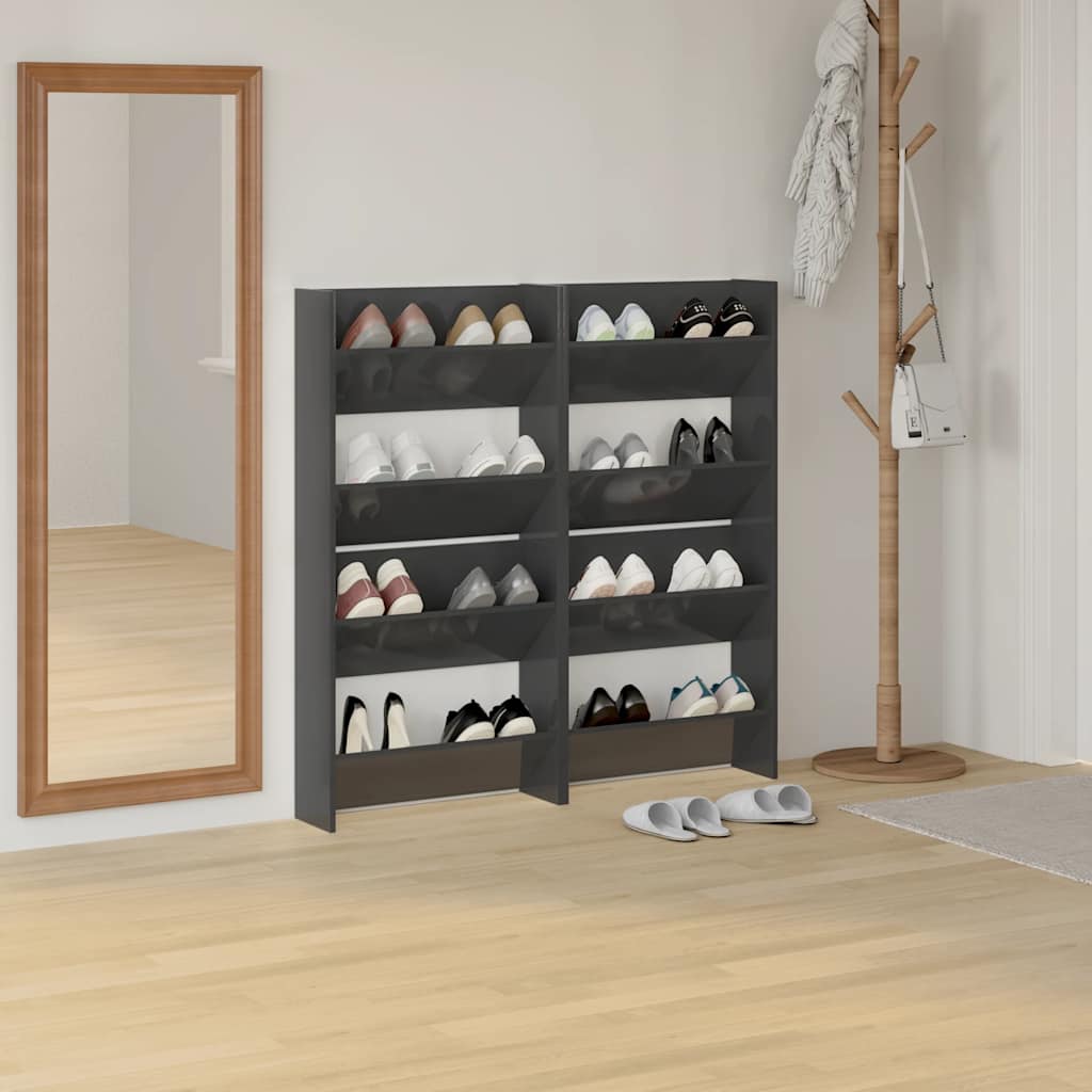 væghængt skoskab 2 stk. 60x18x60cm konstrueret træ grå højglans