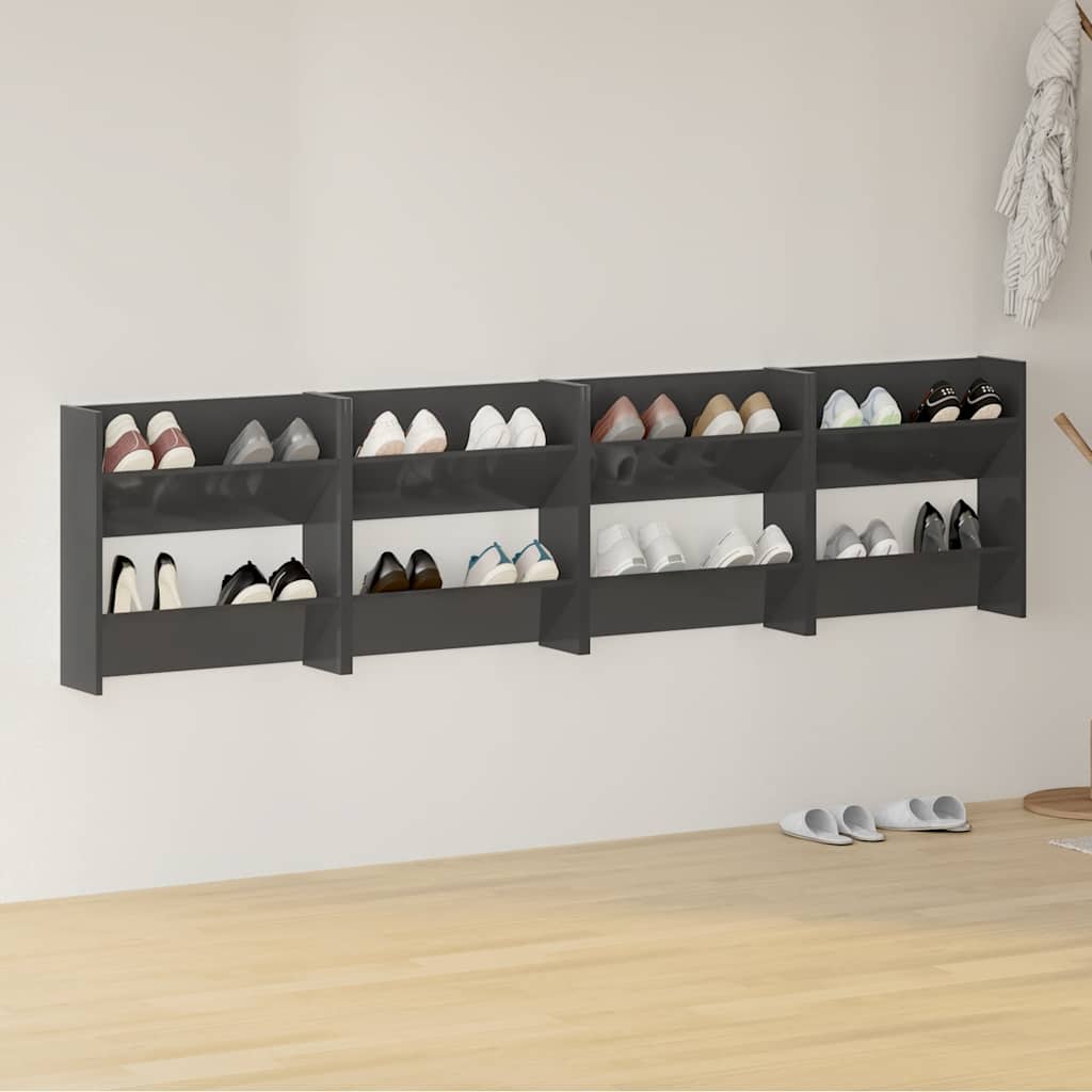 væghængt skoskab 2 stk. 60x18x60cm konstrueret træ grå højglans