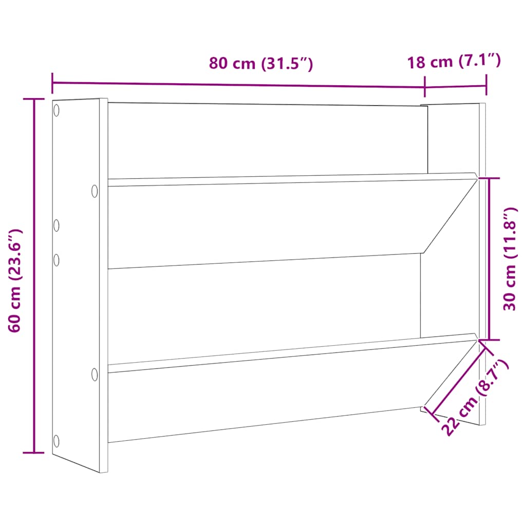 væghængt skoskab 2 stk. 80x18x60 cm konstrueret træ sonoma-eg