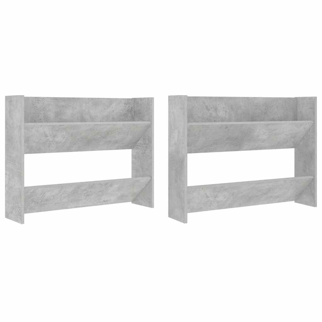 væghængte skoskabe 2 stk. 80x18x60 cm spånplade betongrå