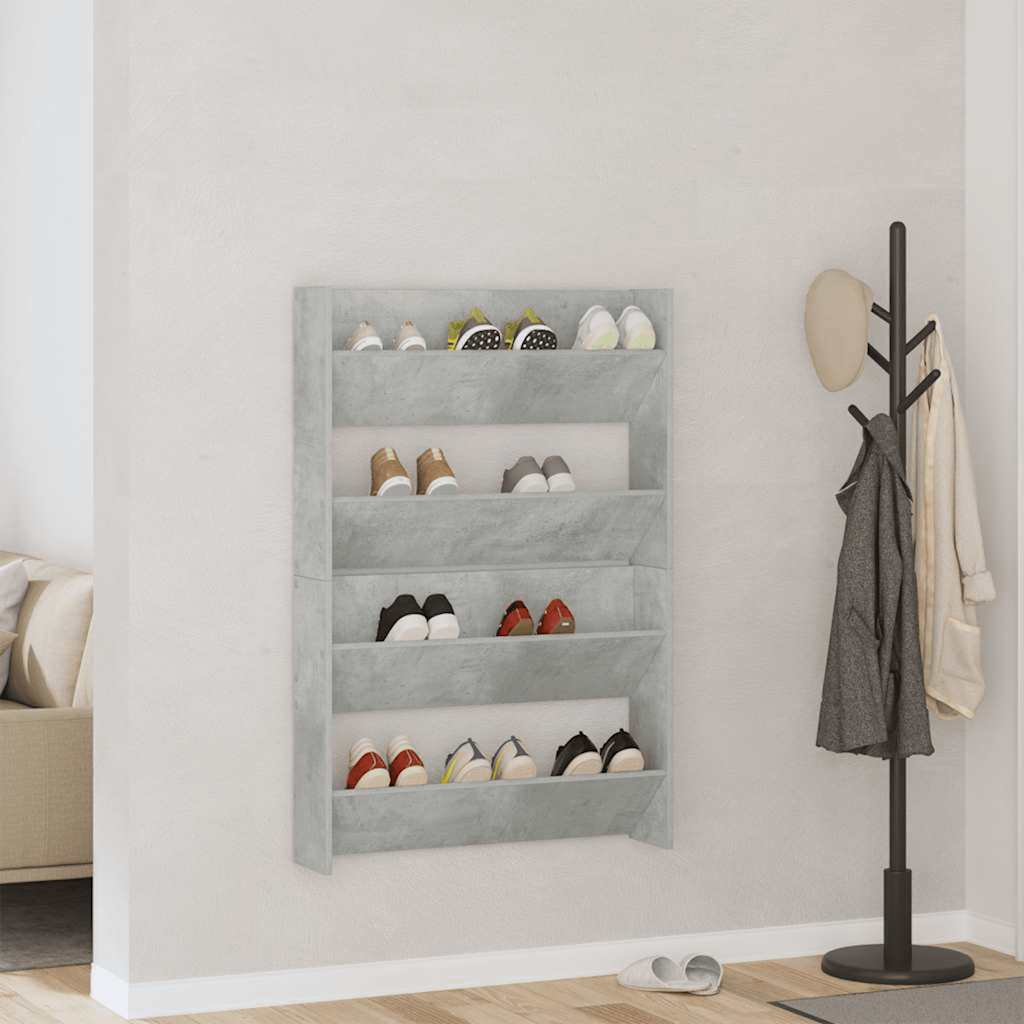væghængte skoskabe 2 stk. 80x18x60 cm spånplade betongrå