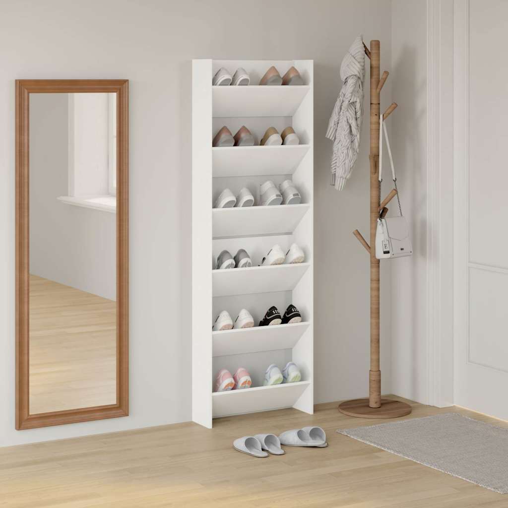 væghængte skoskabe 2 stk. 60x18x90 cm spånplade hvid