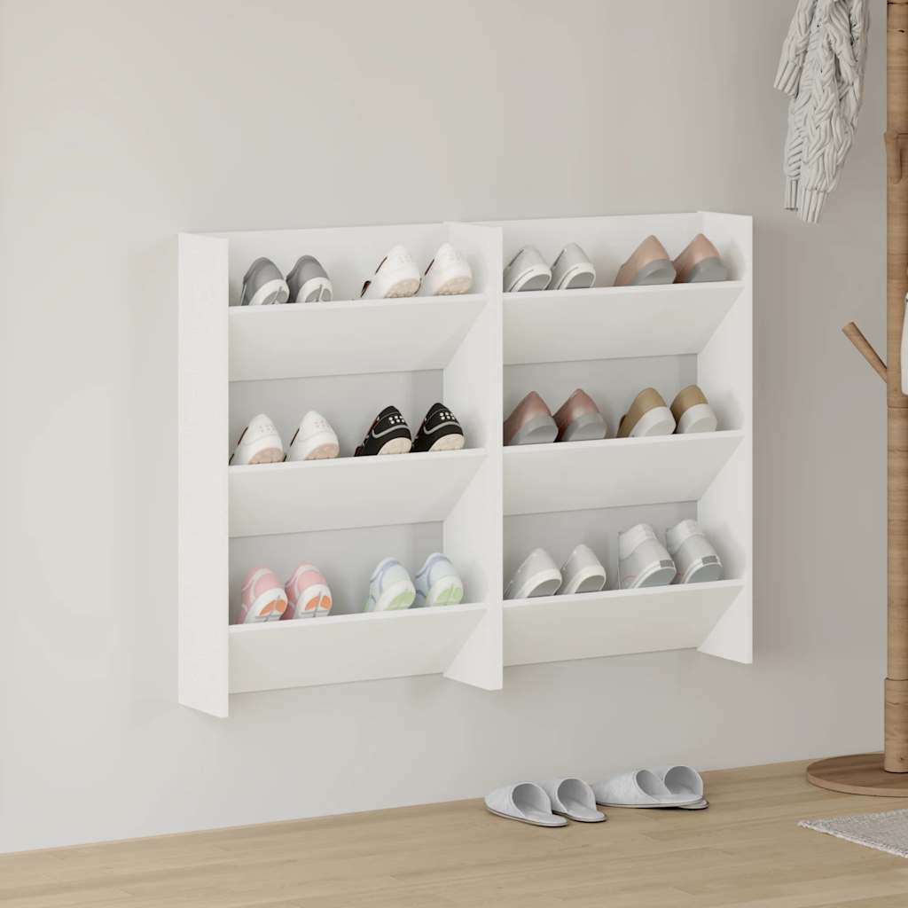 væghængte skoskabe 2 stk. 60x18x90 cm spånplade hvid