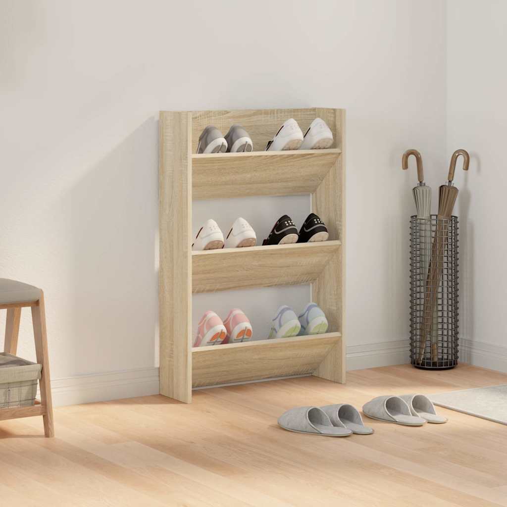 væghængt skoskab 60x18x90 cm spånplade sonoma-eg